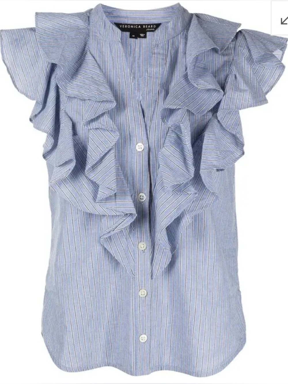 Veronica Beard Redan Light Blue Striped Ruffle Button-Front Top